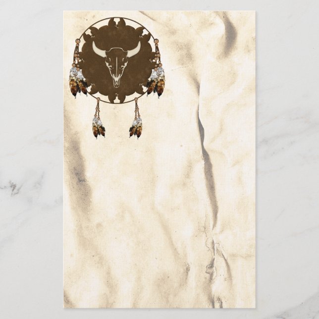 Buffalo Skull Mandala Native American Stationery Brevpapper (Framsida)