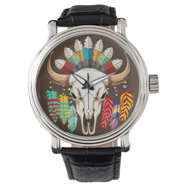 Buffalo Skull Native American Emblem Armbandsur (Framsida)