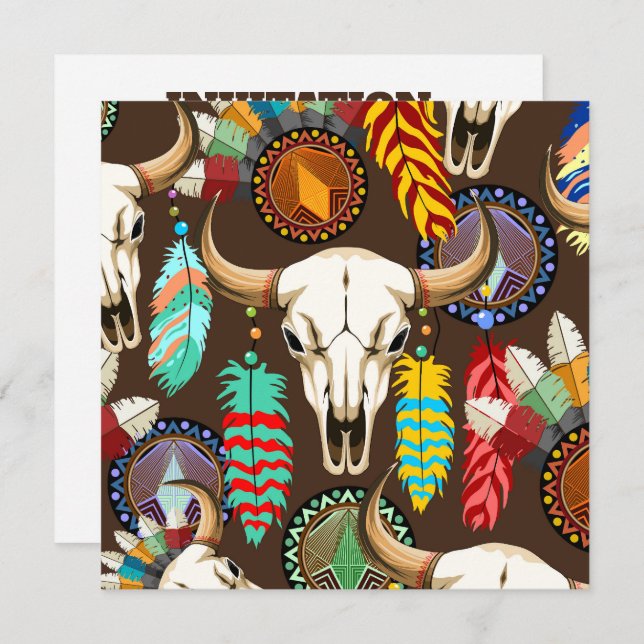 Buffalo Skull Native American Emblem Inbjudningar (Fram/baksida)