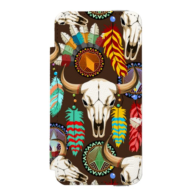 Buffalo Skull Native American Emblem Incipio iPhone Wallet Skal (Folio Framsidan)