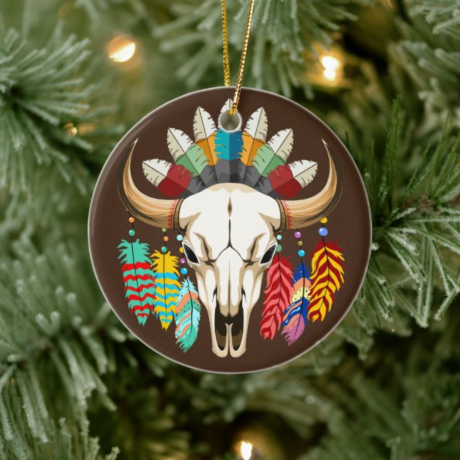 Buffalo Skull Native American Emblem Julgransprydnad Keramik (Träd)