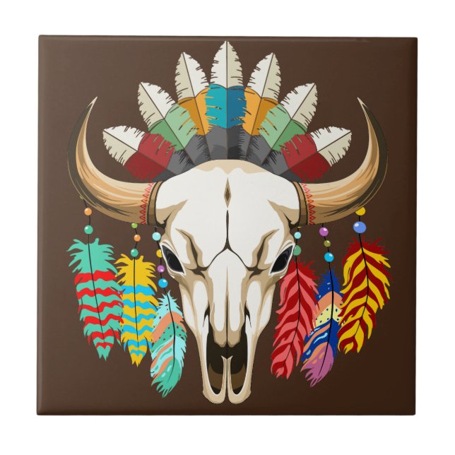 Buffalo Skull Native American Emblem Kakelplatta (Framsidan)