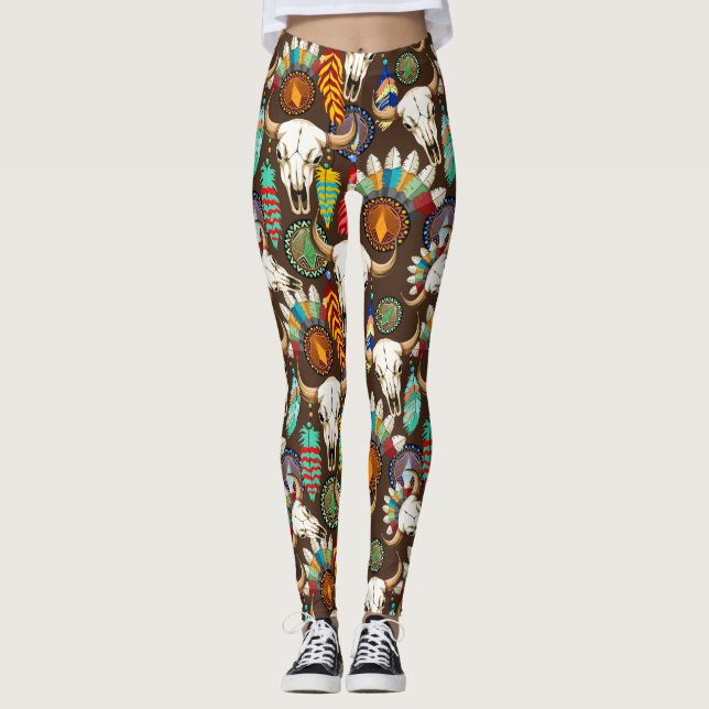 Buffalo Skull Native American Emblem Leggings (Framsida)