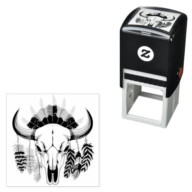 Buffalo Skull Native American Emblem Självfärgande Stämpel (In Situ)