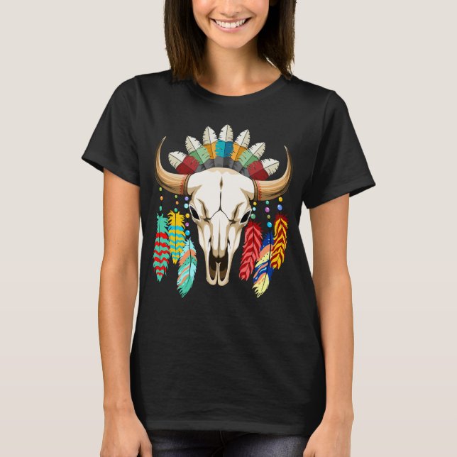 Buffalo Skull Native American Emblem T Shirt (Framsida)