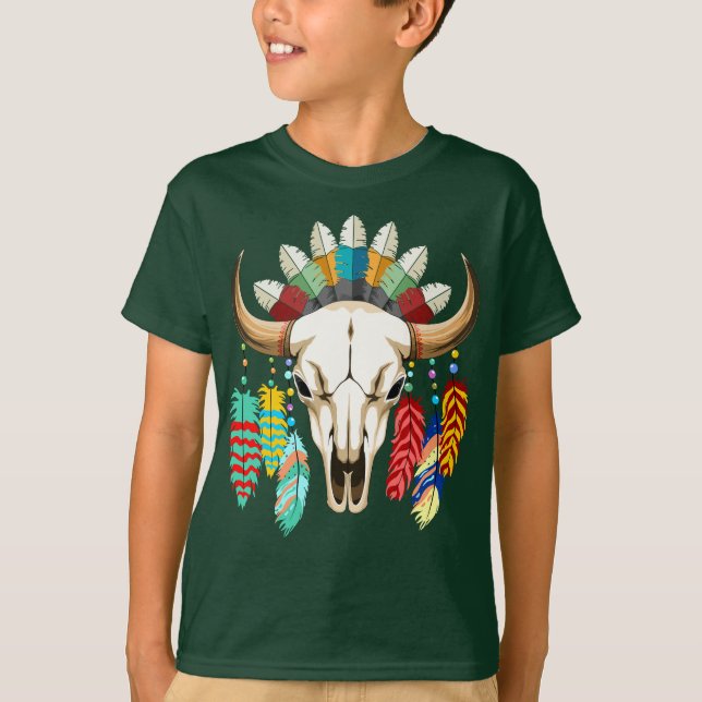 Buffalo Skull Native American Emblem T Shirt (Framsida)