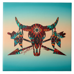 Buffalo Skull och pilar keramiska plattor Kakelplatta