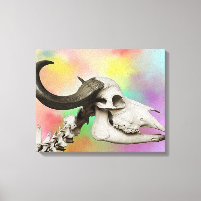 Buffalo Skull på vattenfärgens bakgrund Canvastryck (Framsida)