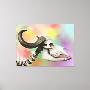 Buffalo Skull på vattenfärgens bakgrund Canvastryck