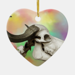 Buffalo Skull på vattenfärgens bakgrund Julgransprydnad Keramik