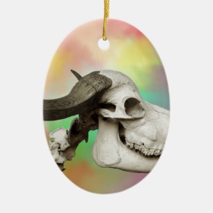 Buffalo Skull på vattenfärgens bakgrund Julgransprydnad Keramik