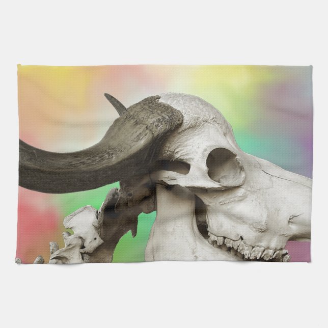 Buffalo Skull på vattenfärgens bakgrund Kökshandduk (Horisontell)