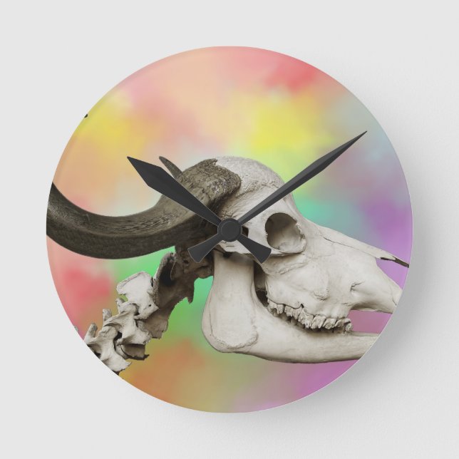 Buffalo Skull på vattenfärgens bakgrund Rund Klocka (Framsida)