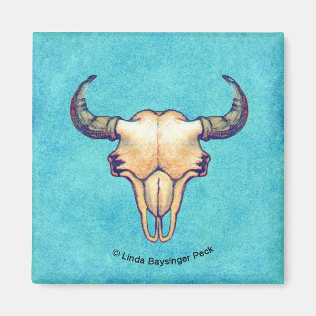 Buffalo Skull-turkos Western Magnet (Framsidan)