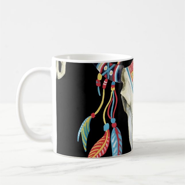 Buffalo Skull: Watercolor Black Background. Kaffemugg (Vänster)