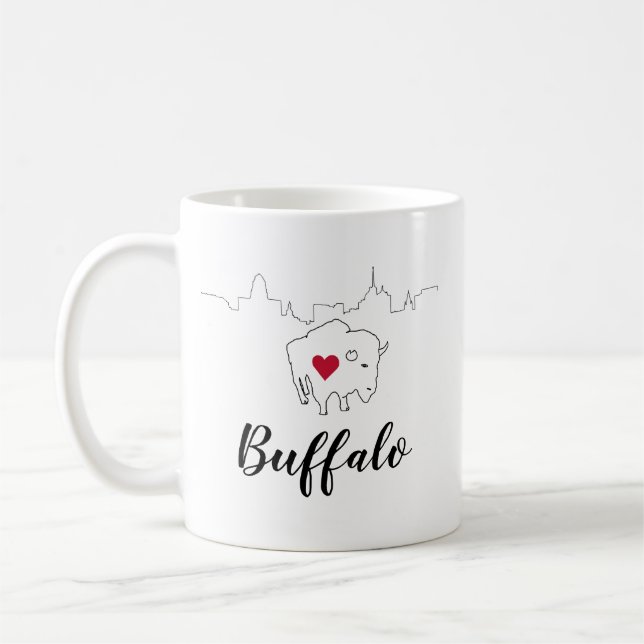 Buffalo Skyline Illustration Coffee Mugg (Vänster)