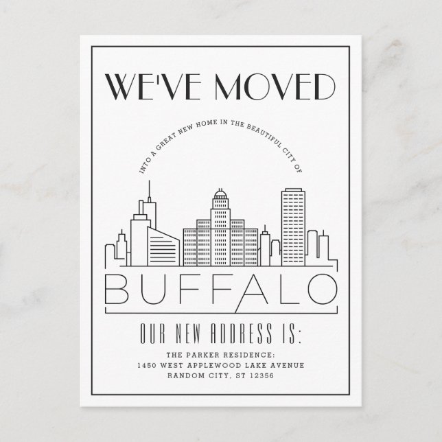 Buffalo Skyline Modern Deco | Ny adress Meddelande Vykort (Framsida)