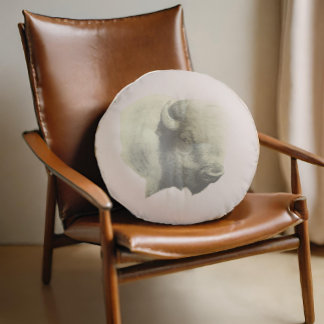 Buffalo Spirit Animal Original Art Rund Kudde