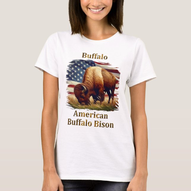 Buffalo Ställföreträdande i Front of American Flag T Shirt (Framsida)