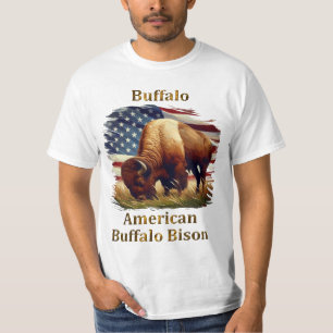 Buffalo Ställföreträdande i Front of American Flag T Shirt