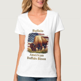 Buffalo Ställföreträdande i Front of American Flag T Shirt