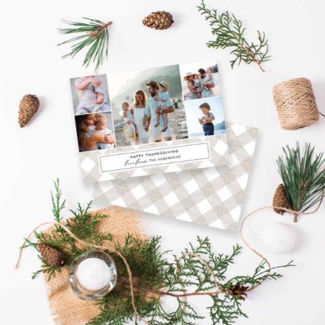 Buffalo tartan, modern naturlig 5-fotothanksgiving julkort (Skapare uppladdad)