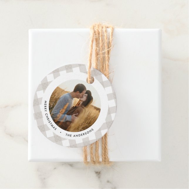 Buffalo tartan - modern naturlig fotojul gåvor etiketter (På plats)