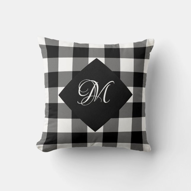 Buffalo vit och svart rutig med monogram kudde (Framsida)