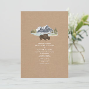 Buffalo Watercolor Mountain Cardstock Bröllop Inbjudningar