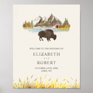 Buffalo Watercolor Ranch Bison - hösten Bröllop Poster