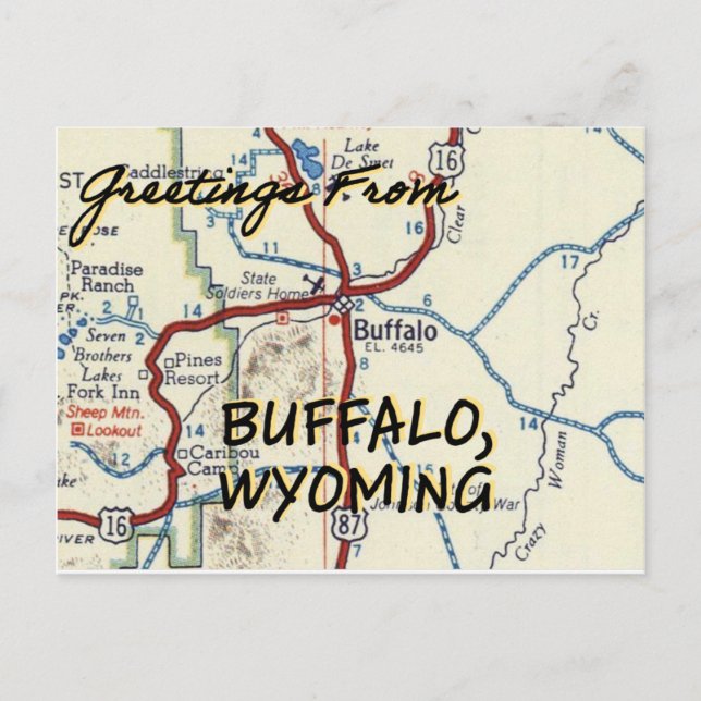 Buffalo Wyoming Vintagekarta Vykort (Framsida)