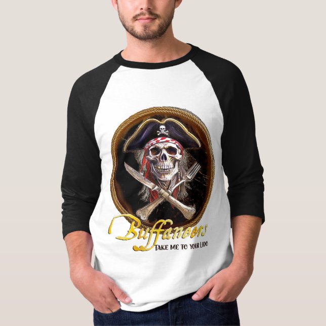 Buffaneers Pirat Motto, "Ta mig till Lido" T Shirt (Framsida)