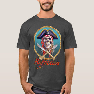 Buffaneers Pirat Skull på blåcirkel med Braid T Shirt