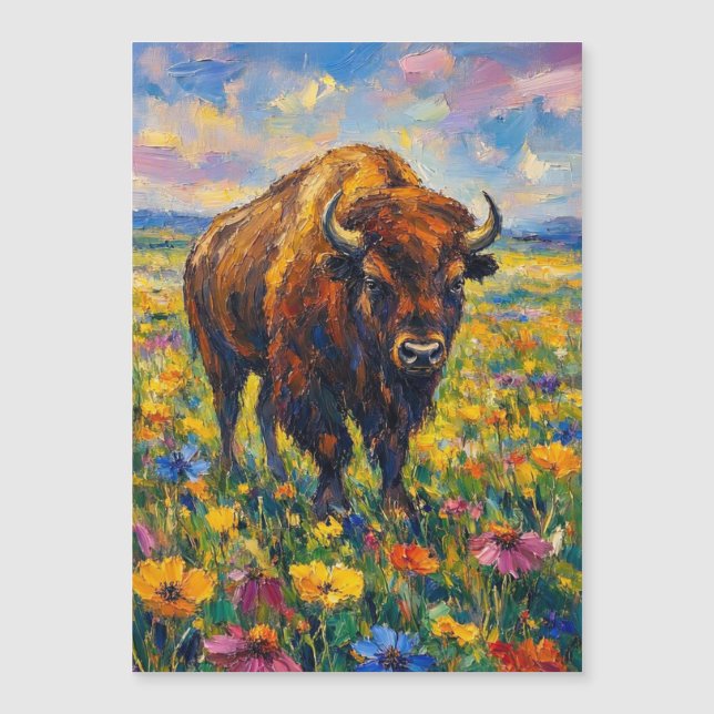 Buffel i vilda blommor fält Abstrakt konst målning (Framsida)