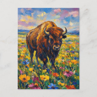 Buffel i vilda blommor fält Abstrakt konst målning Vykort