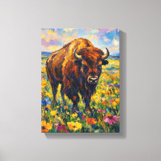 Buffel i Wildflowers-fält Abstrakt konstmålning Canvastryck