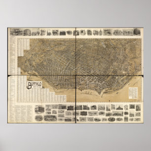 Buffel New York 1902 antika panorama- karta Poster