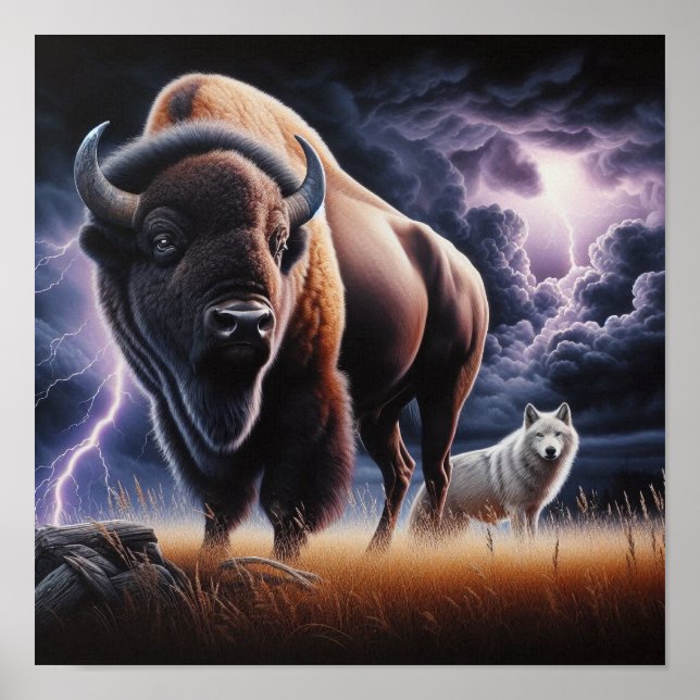 Buffel och varg i åskväder med blixt poster (Framsidan)