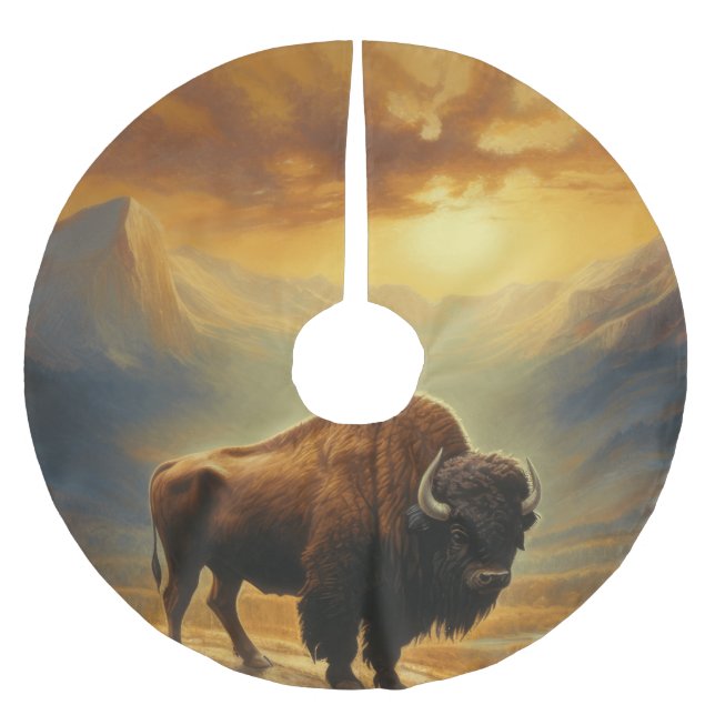 Buffelbison Solnedgång Silhuett Julgransmatta Borstad Polyester (Framsidan)
