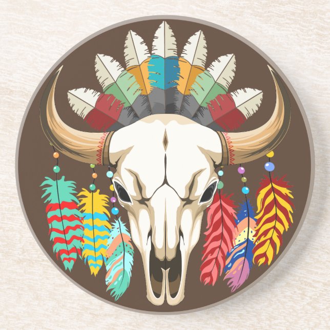 Buffelhuvudskalle Native American-emblem Underlägg (Framsidan)