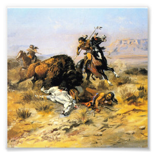 “Buffeljakt” Cowboy-konst av Charles Russell Fototryck