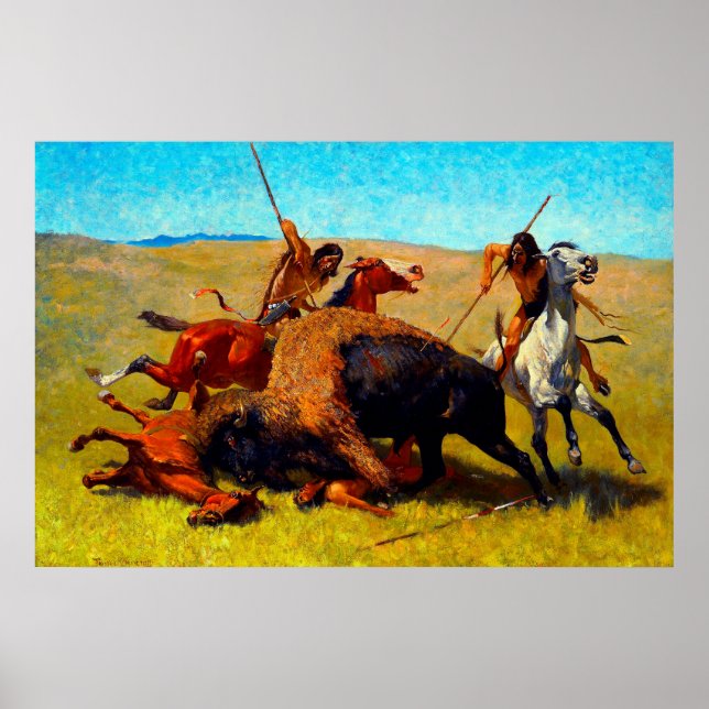 Buffeljakt Frederic Remington 1890 Poster (Framsidan)