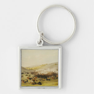 Buffeljakt, Surround, c.1832 Fyrkantig Silverfärgad Nyckelring