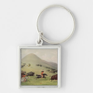 Buffeljakten, c.1832 fyrkantig silverfärgad nyckelring