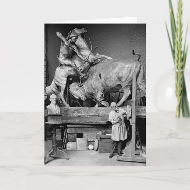 Buffeljaktskulptur, tidiga 1900s kort (Framsida)