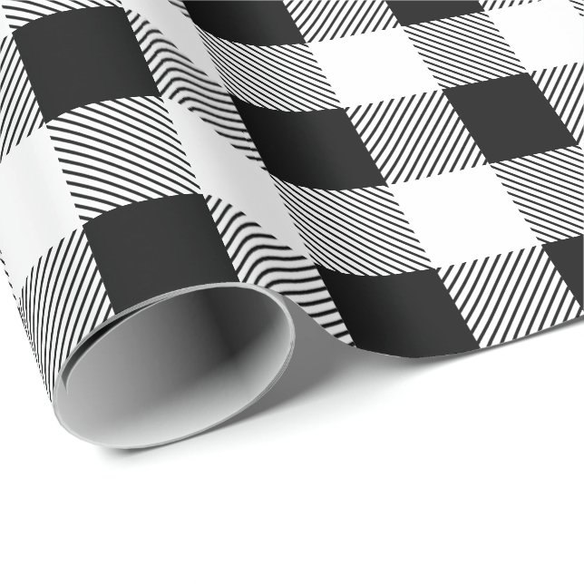 Buffelplädet kontrollerar svartvitt presentpapper (Rullad Hörn)