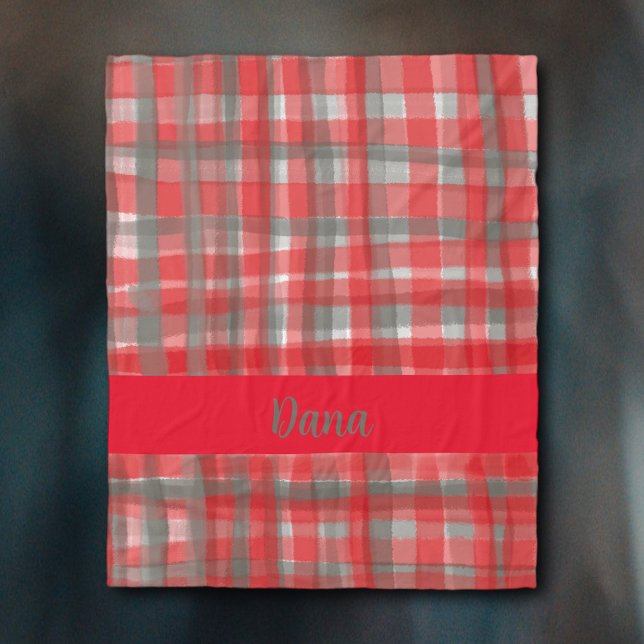 buffelpläterad röd grått-tartan, modern vattenfärg fleecefilt (Skapare uppladdad)