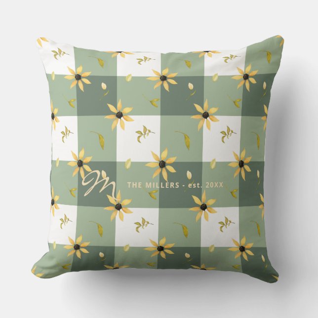 Buffertkontroll för vintagens blommigt Sage grönt  Kudde (Framsida)