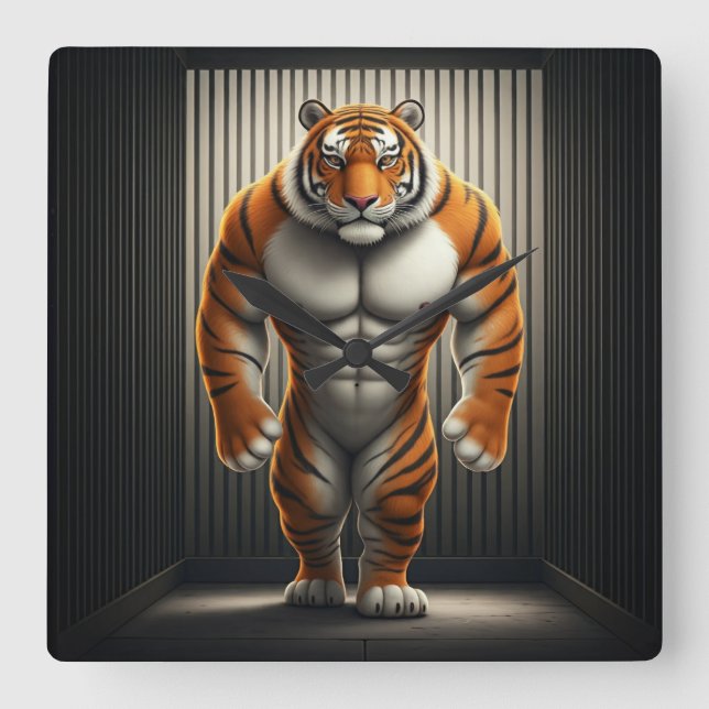 Bufferttiger i burkens kvadratklocka fyrkantig klocka (Framsida)