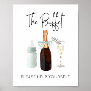 Buffet Sign för Baby Shower Grönt Sip & Se Poster